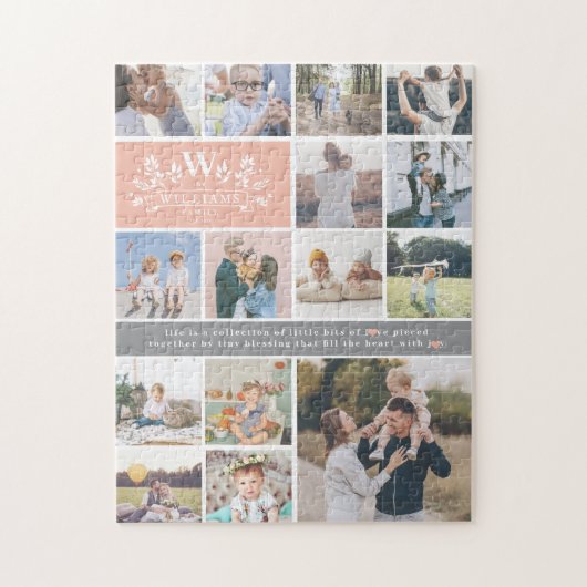 Familienaam Monogram | 15 Fotocollage Legpuzzel (Verticaal)