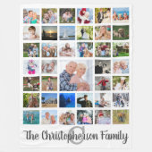 Familienaam Monogram 39 Photo Collage Script White Fleece Deken (Voorkant)