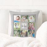 Familienaam Monogram 8 Foto Collage Gray Kussen<br><div class="desc">Toon acht van uw favoriete foto's met uw familienaam in een editable manuscriptdoopvont als bekleding van uw monogram tegen een verwisselbare stevige grijze achtergrondkleur op de voor en rug u kunt aanpassen om met uw huisdecor of een favoriete kleur te coördineren. FOTO TIP: Kies foto's met het onderwerp in het...</div>