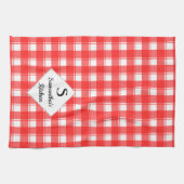Familienaam Monogram Aangepast Rood Wit Retro Scho Theedoek (Horizontaal)