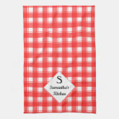 Familienaam Monogram Aangepast Rood Wit Retro Scho Theedoek (Verticaal)