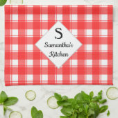 Familienaam Monogram Aangepaste Rood Wit Retro Pla Theedoek (Gevouwen)