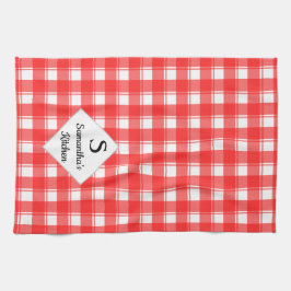 Familienaam Monogram Aangepaste Rood Wit Retro Pla Theedoek