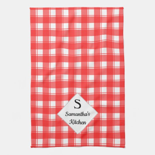 Familienaam Monogram Aangepaste Rood Wit Retro Pla Theedoek (Verticaal)