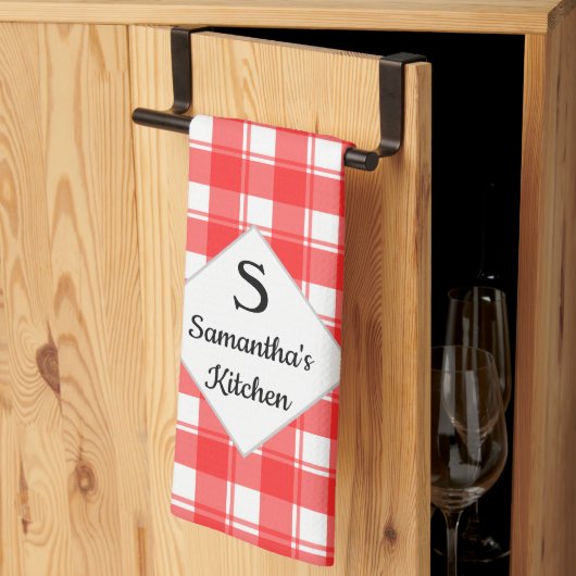 Familienaam Monogram Aangepaste Rood Wit Retro Pla Theedoek (Derde Gevouwen)