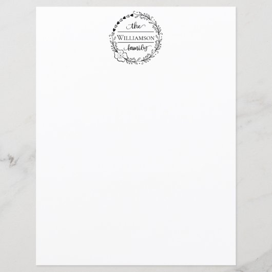 Familienaam Monogram Bloemenkrans Briefpapier (Voorkant)