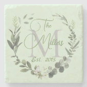 Familienaam Monogram Botanische Waterverf Stenen Onderzetter (Voorkant)