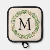 Familienaam Monogram Chic Antiek Laurel Wreath Pannenlap (Voorkant)