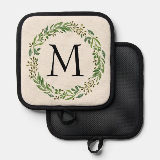 Familienaam Monogram Chic Antiek Laurel Wreath Pannenlap (Voorkant / Achterkant)