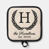 Familienaam Monogram Chic Antiek Laurel Wreath Pannenlap (Voorkant)