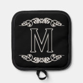 Familienaam Monogram Chique Antiek Filigraan Scrol Pannenlap (Voorkant)