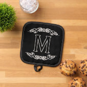 Familienaam Monogram Chique Antiek Filigraan Scrol Pannenlap (Top down)