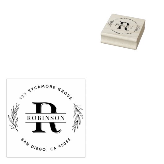 Familienaam Monogram | Classy Rond Terugkeeradres Rubberstempel (Gestempeld)