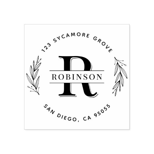 Familienaam Monogram | Classy Rond Terugkeeradres Rubberstempel (Afrduk)