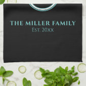 Familienaam | Monogram | Datum | Zwart-Blauwgroen Theedoek (Gevouwen)