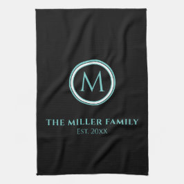 Familienaam | Monogram | Datum | Zwart-Blauwgroen Theedoek
