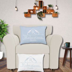 Familienaam Monogram Decoratief Frame Blauw Accent Kussen