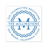 Familienaam Monogram Douane Ronde Terugkeeradres Zelfinktende Stempel (Design)