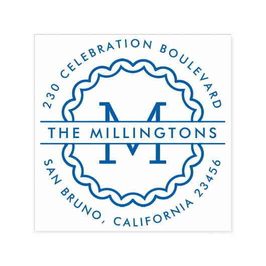 Familienaam Monogram Douane Ronde Terugkeeradres Zelfinktende Stempel (Design)