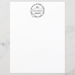 Familienaam Monogram Floral Wreath Briefpapier
