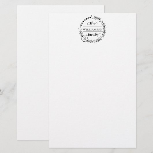 Familienaam Monogram Floral Wreath Briefpapier (Voorkant / Achterkant)