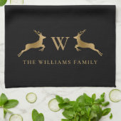 Familienaam Monogram Gold Deer Black Theedoek (Gevouwen)