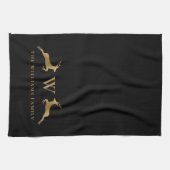 Familienaam Monogram Gold Deer Black Theedoek (Horizontaal)