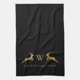 Familienaam Monogram Gold Deer Black Theedoek