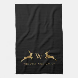 Familienaam Monogram Gold Deer Black Theedoek