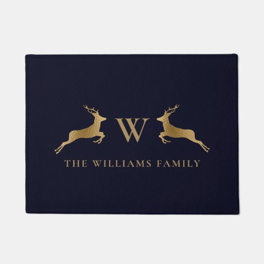 Familienaam Monogram Goud Herten Midnight Marine Deurmat (Voorkant)