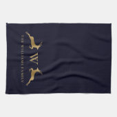Familienaam Monogram Goud Herten Midnight Marine Theedoek (Horizontaal)