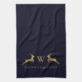 Familienaam Monogram Goud Herten Midnight Marine Theedoek (Verticaal)