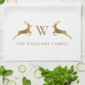 Familienaam Monogram Goud Herten Theedoek (Gevouwen)