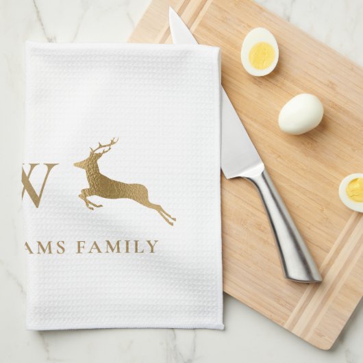 Familienaam Monogram Goud Herten Theedoek (Quarter Fold)