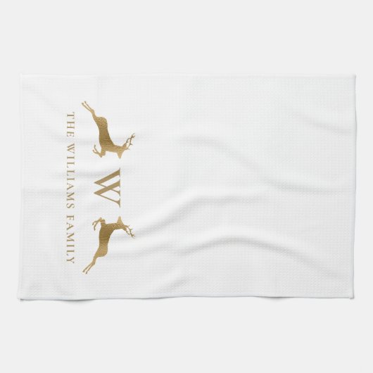 Familienaam Monogram Goud Herten Theedoek (Horizontaal)