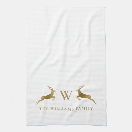 Familienaam Monogram Goud Herten Theedoek (Verticaal)