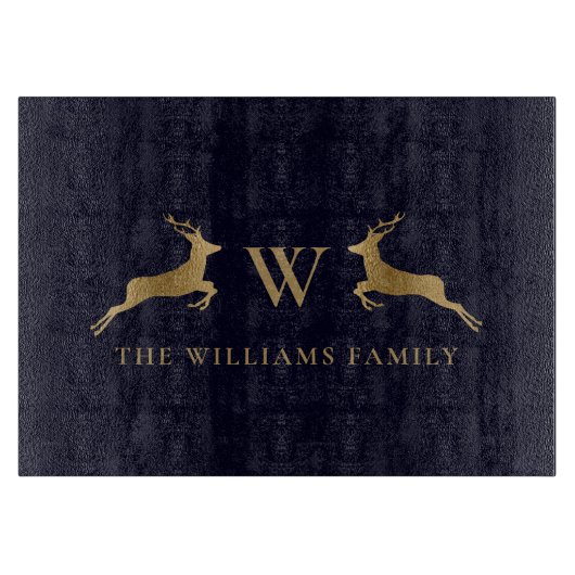 Familienaam Monogram Gouden Herten Keuken Marine Snijplank (Voorkant)