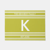 Familienaam Monogram Initiaal Groene Witte Stripe Deurmat (Voorkant)