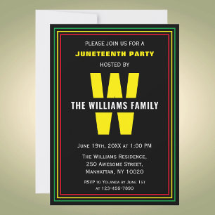 Familienaam Monogram Juneteenth Feestviering Parti Kaart