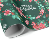Familienaam Monogram Kerstkrans Waterverf Cadeaupapier (Rol Hoek)