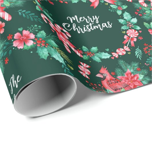 Familienaam Monogram Kerstkrans Waterverf Cadeaupapier (Rol Hoek)