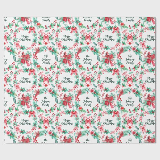 Familienaam Monogram Kerstmis Cadeaupapier (Vlak)