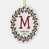 Familienaam Monogram Kerstmis Keramisch Ornament (Rechts)