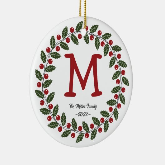 Familienaam Monogram Kerstmis Keramisch Ornament (Rechts)