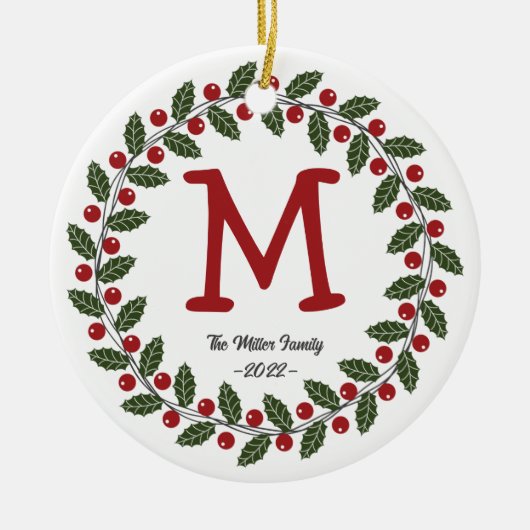 Familienaam Monogram Kerstmis Keramisch Ornament (Voorkant)