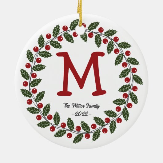 Familienaam Monogram Kerstmis Keramisch Ornament (Achterkant)