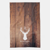 Familienaam Monogram Lake Rustic Deer Antler Wood Theedoek (Verticaal)