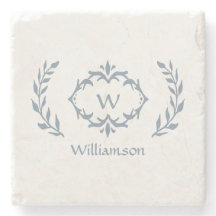 Familienaam Monogram Laurierkrans Stofblauw