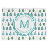 Familienaam Monogram Merry kerstbomen Green Groot Cadeauzakje (Achterkant)