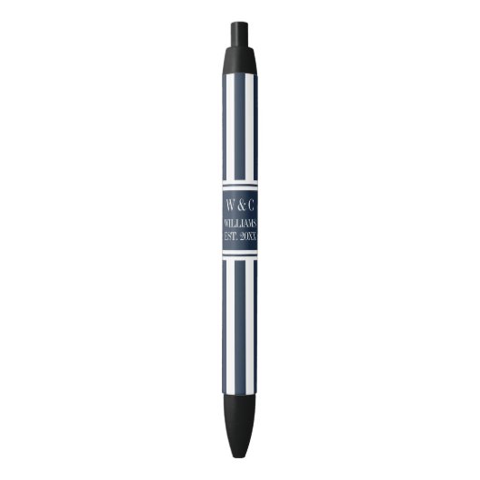 Familienaam Monogram Navyblauw Wit Streep Zwarte Inkt Pen (Voorkant Verticaal)